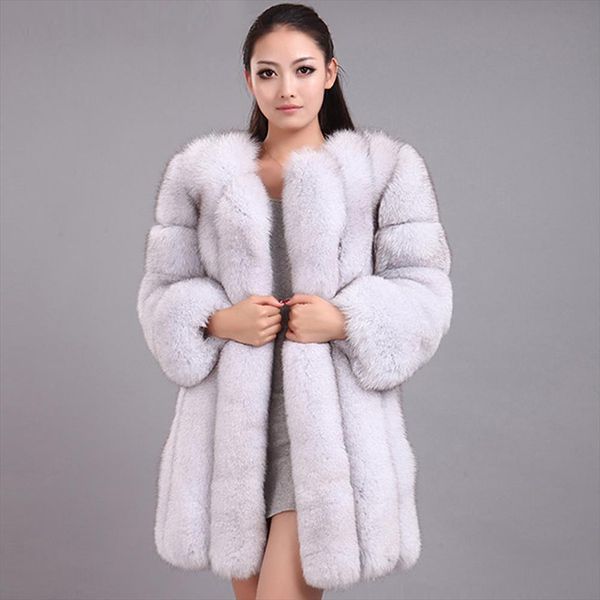 

поддельный fox fur coat женщины зимняя мода artifical мех длинные пальто женщин элегантный толстый теплый шинель женский faux куртка, Black