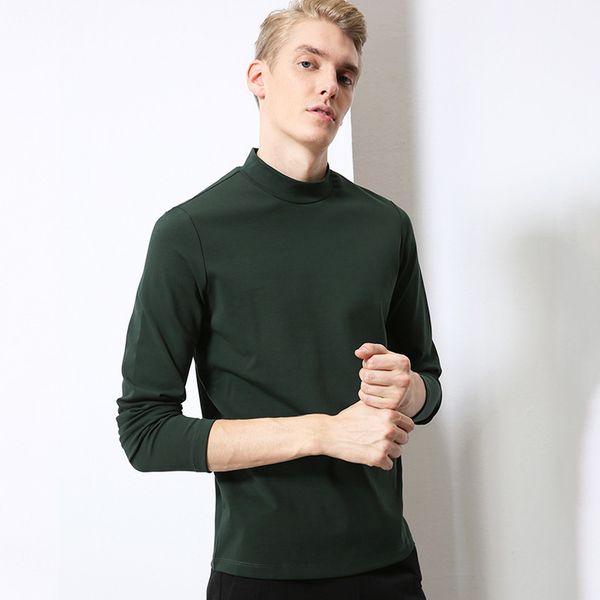 

brand men's long-sleeved t-shirt collar elastic cotton slim shirt primer men kg-348, White;black