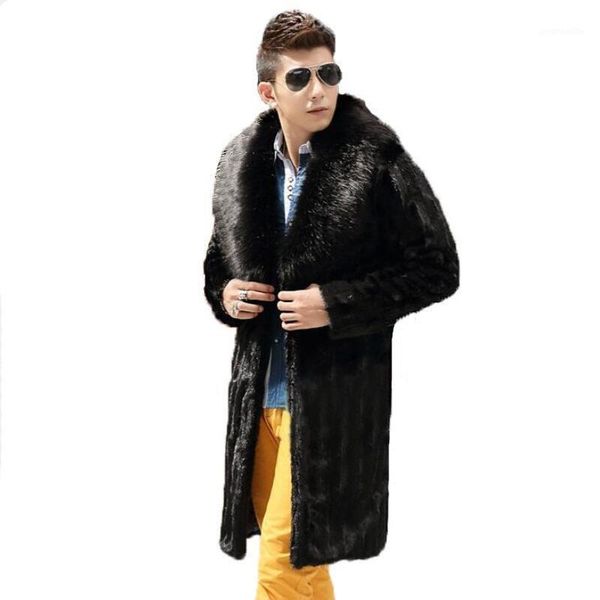 

winter coats men faux fur black fashion warm spliced turn-down collar full sleeve thick clothing male1