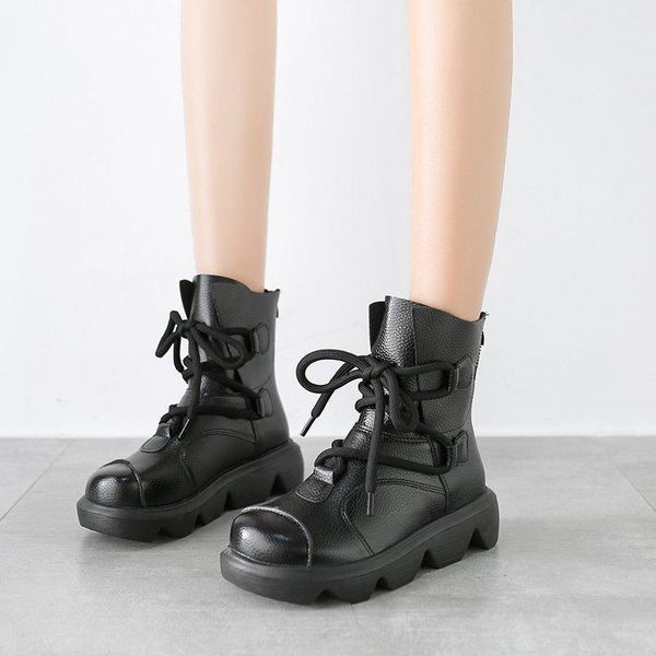 

boots platform short ankle snow women shoes for female casual fashion vintage 2021 warm plush botines mujer femmes bottes1, Black