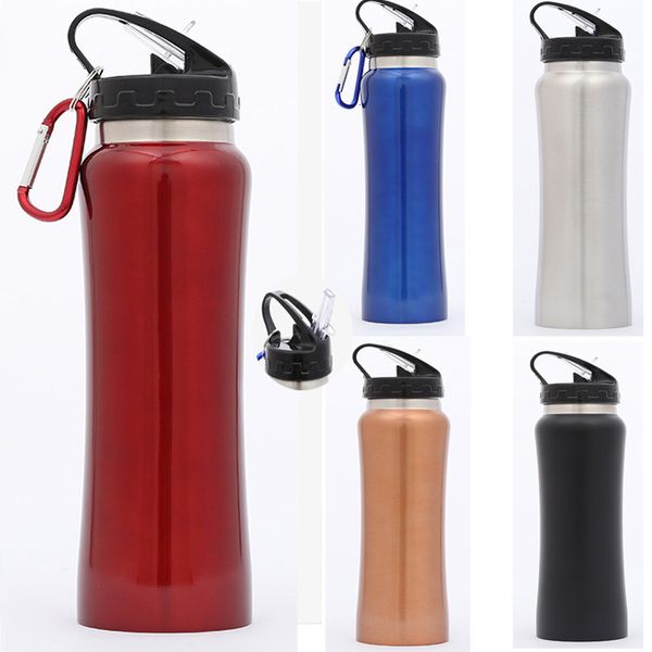 

500ml stainless steel water bottle carabiner buckle vacuum kettle new travel insulated cooler drinking mug cup with straw lid wx9-807