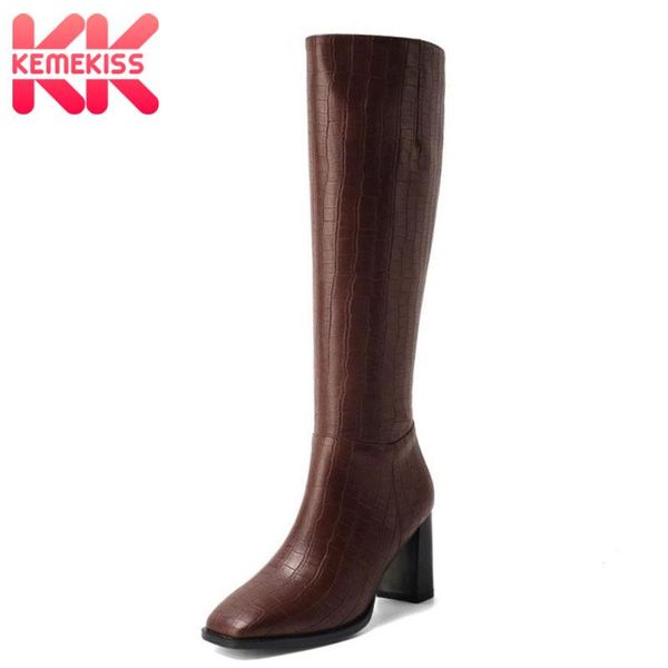 

taoffen women kne boots thick high heel square toe women winter long boots fashion cool party winter shoes size 34-39, Black