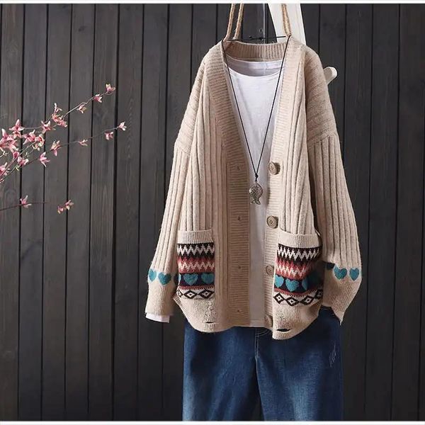 

designer luxury brand cardigan women sweater casual retro embroidery buttoned long-sleeved v-neck sweater jacket, White;black