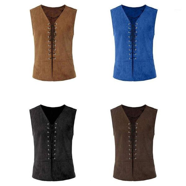 

mens medieval vest steampunk sleeveless jacket lace-up renaissance waistcoat1, Black;white