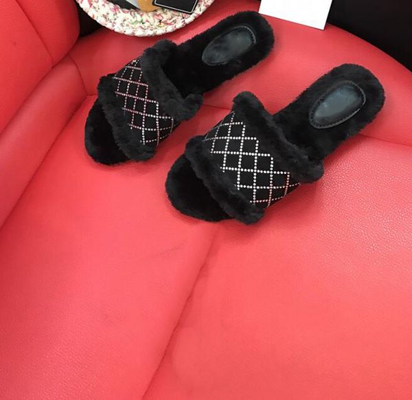 

new hair slippers fashion designer sandals non-slip flip flops flat slides fashion winter slip women slippers, Black