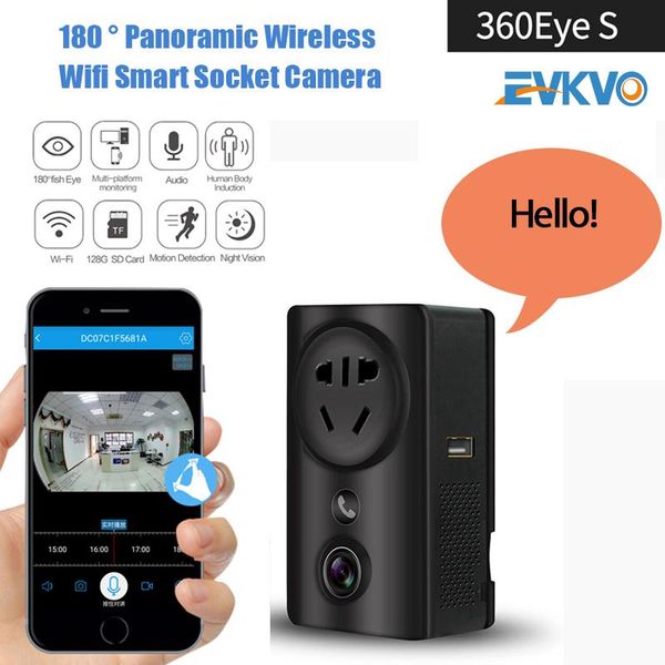 

evkvo 180 degree panoramic wifi cctv home security ip camera 1080p usb wall socket charger adapter ir night vision mini camera