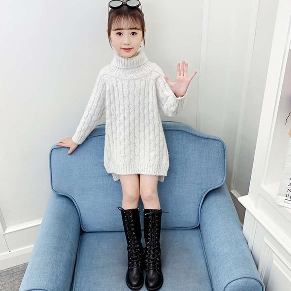 

new children's 2020 girls' korean winter turtleneck yangqi wear thickened medium and long bottomed sweater fashion, Blue