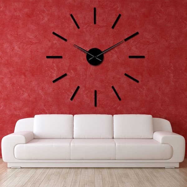 3D Acrílico Espelho Efeito Simples Design Arte Decorativa Quartzo Tranquilto Sweep Modern Big Clock Hands Wall Wall Watch Y200407