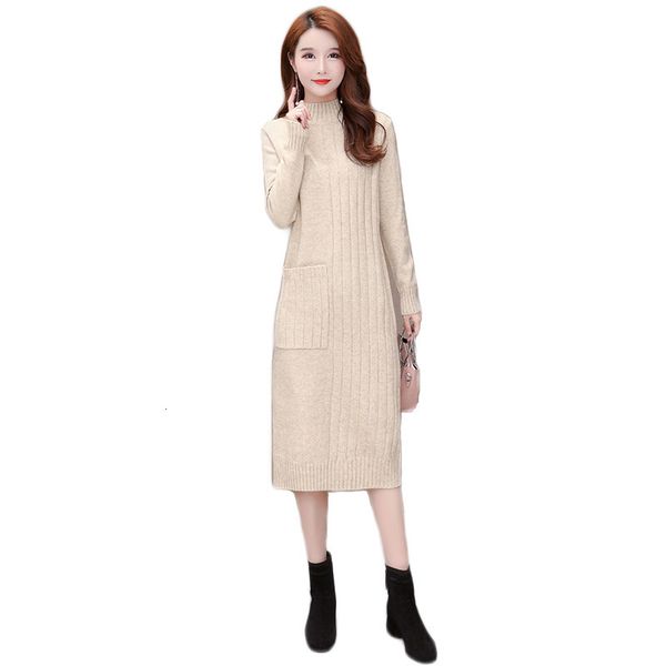 

2021 new winter sweater, ladies'dress, new fall, korean fashion, thick sleeve, long bottom, knitted dress, Black;gray