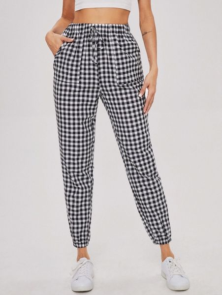 

pocket front buffalo plaid pants t4zn#, Black;white