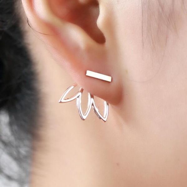 

hollow out lotus flower earrings fashion stud earrings jewelry for women accessories double sided boucles d'oreilles gold silver colors, Golden