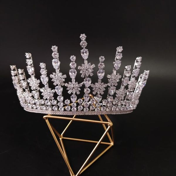 

new bridal classical couronne de mariage crowns 2021 luxury elliptical zircon wedding party big crown for women, Golden;silver