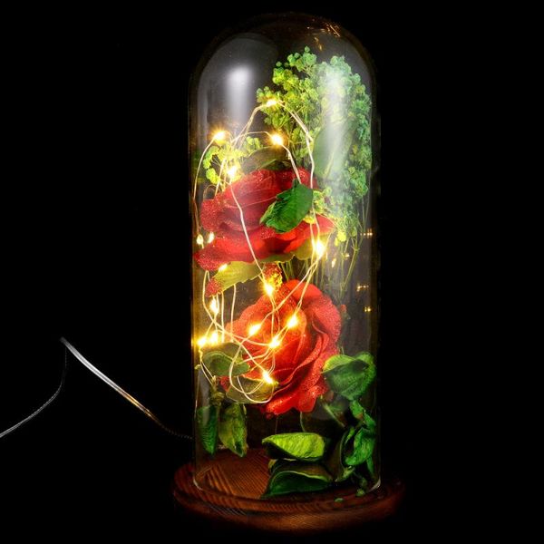 

1pc romantic artificial rose bouquet night atmosphere light with glass cover