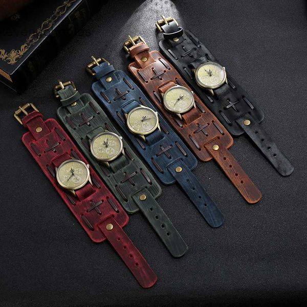 

old accessories woven made of wide leather punk men's watch bracelet, Silver