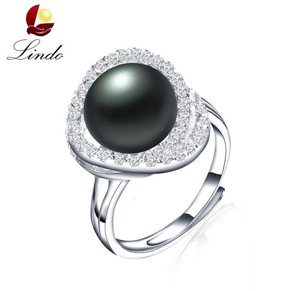 

luxury- new fashion black 100% pearl ring 10-11 freshwater pearl jewelry for women mother's day gift 925 silver ring y1892606, Slivery;golden