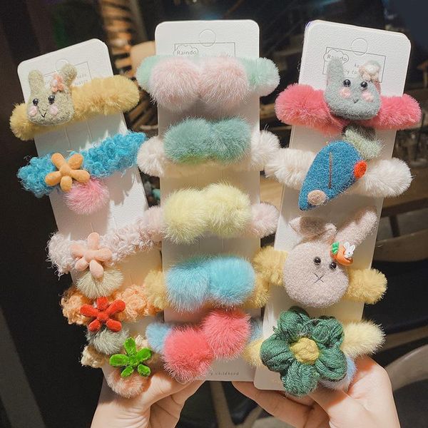 

autumn and winter children cute cartoon flower elastic hair bands girls faux fur scrunchies rubber bands kids hair accessories, Slivery;white
