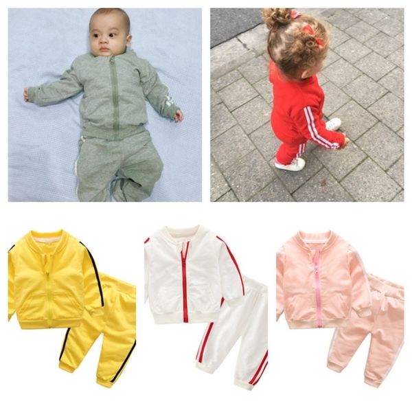 

kids tracksuit autumn long sleeve zipper coat jacket pants children multi-color loose casual sports suit sportswear 70-100cm g20105, White