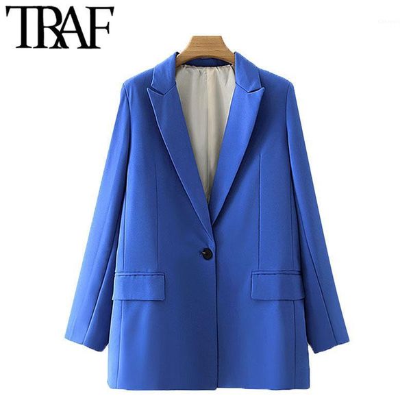 

traf women fashion office wear single button blazers coat vintage long sleeve pockets female outerwear chic 1, White;black