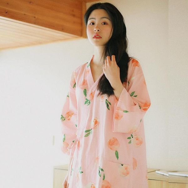 

women's sleepwear japanese comfortable pajamas print cotton loose bathrobe women nightdress nightgown nachtkleding vrouwen female cloth, Black;red