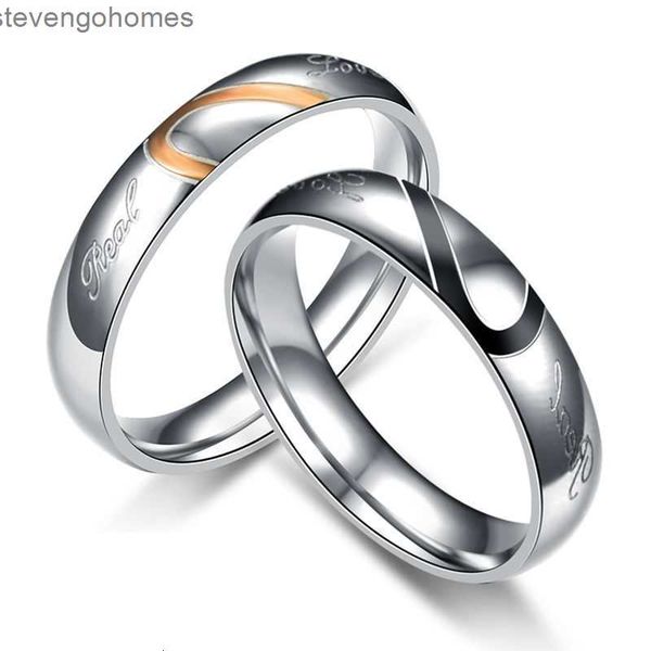 

ring simple half peach heart stainless steel couple, Silver