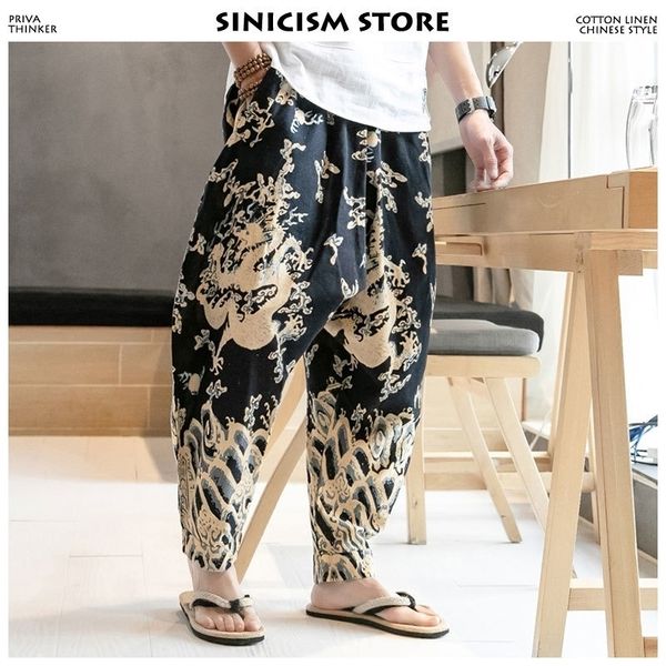 

sinicism store men dragon joggers pants mens streetwear harem pants male chinese fashions track pants sweatpants plus size 201116, Black