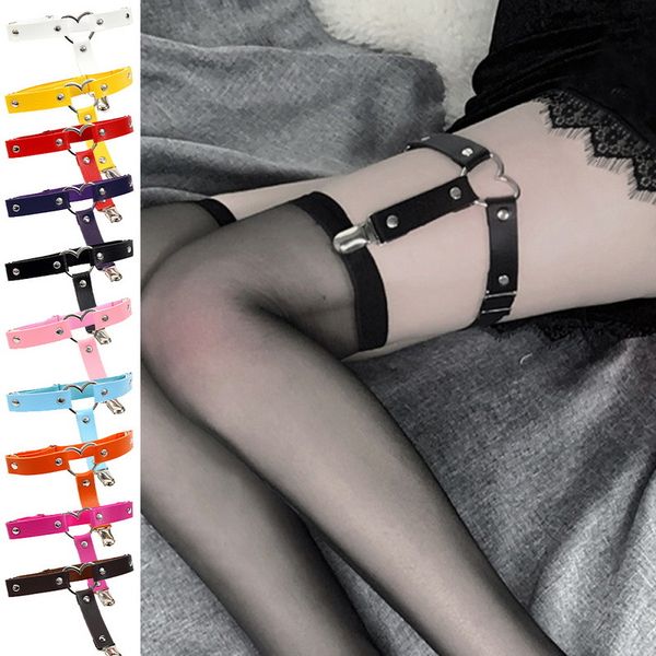 

1pcs women punk heart pu leather elastic garter thigh ring clothing accessory leg suspender stockings garters, Black;white