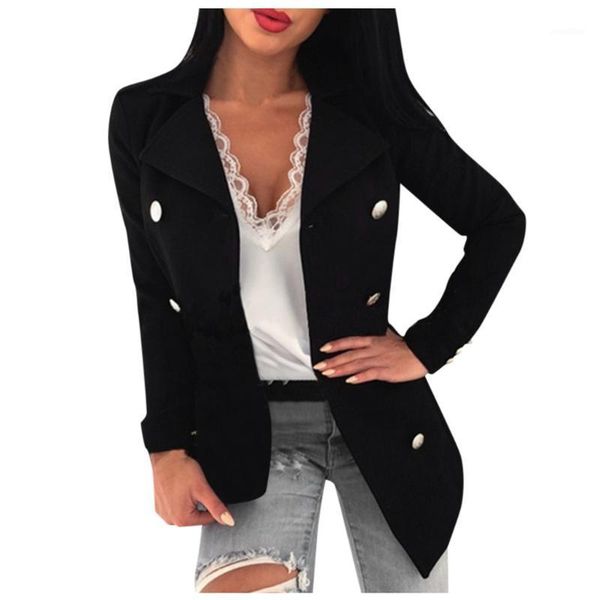

jaycosin 2020 new ladies autumn and winter woolen coat lapel double-breasted light single-sided casual fashion jacket wild daily1, Black