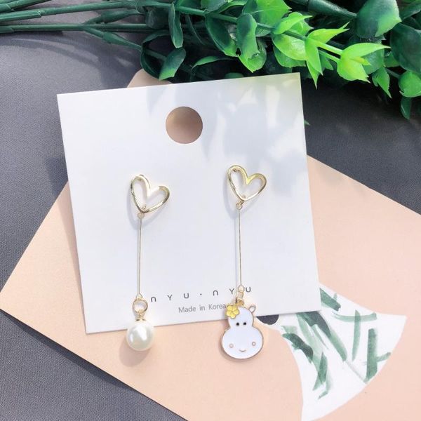 

squerim fashion korean earrings cute cow earrings for girl women cartoon animal hollow heart ear drop jewelry gift, Silver
