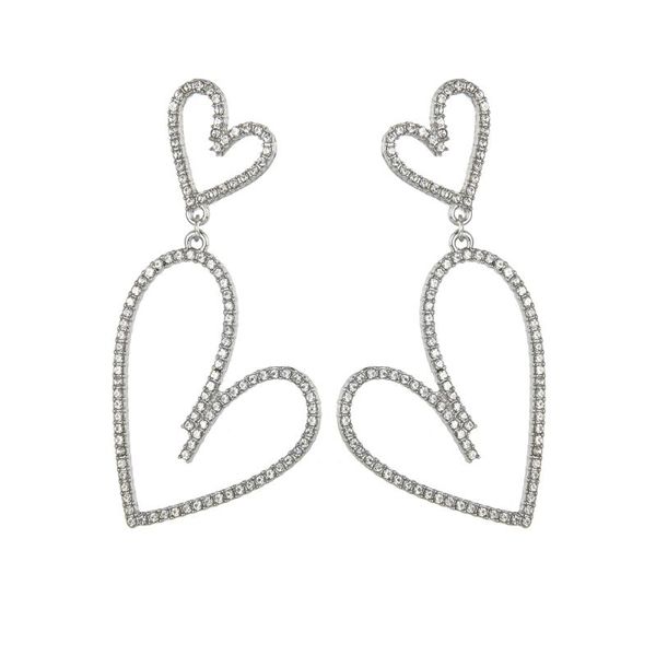

uam trendy new silver color geometric hollow big small love heart shape rhinestone long drop earrings classic fashion girl gift