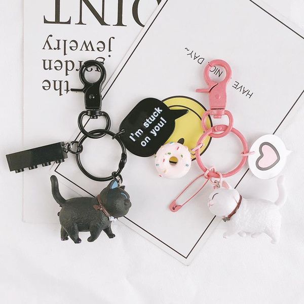 

keychains 2021 cat keyring resin cute key chain creative little gift girl bag pendant car jewelry, Silver