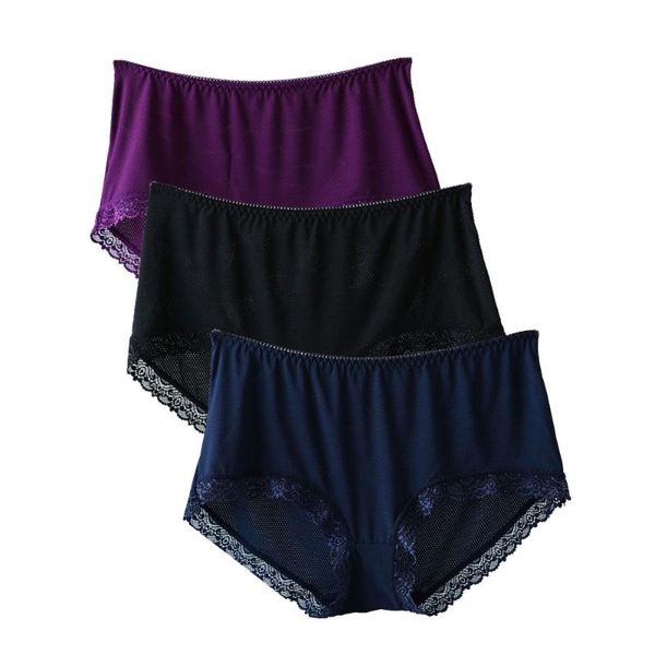 

women's panties 3 pcs seamless briefs for women lingerie mid waist cotton crotch breathable soft striped underwear female intimates, Black;pink