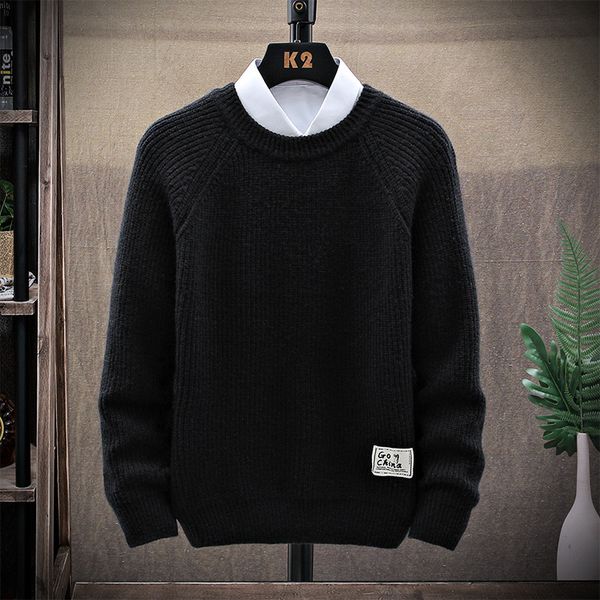 

2021 new men solid sweaters thicken o-neck men's long sleeve wool knitted male autumn winter jumper casual home wear u6m4, White;black
