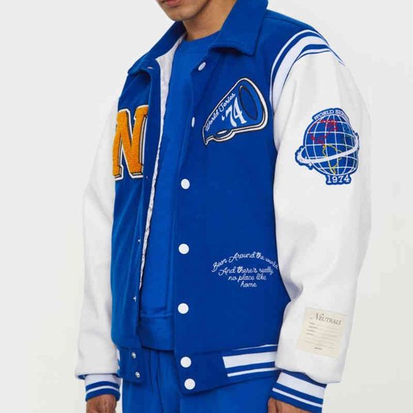 

neutrals blue varsity bomber jacket man contrast sleeve pu leather coats embroidery jaded casual london baseball jackets women, Black;brown