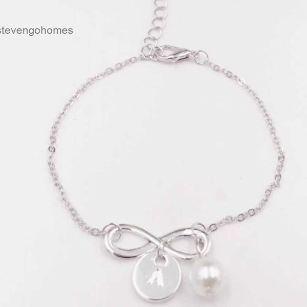 

26 simple fashion personality 8-character english letters pearl bracelet, Silver
