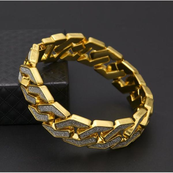 

hip hop bling gold geometric shape cuban chain link bracelet hip hop ice out men's charm bracelet bbyqfm, Black