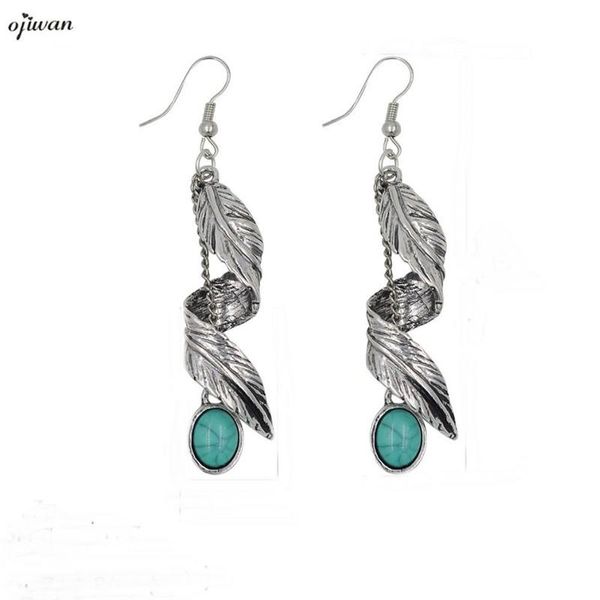 

boho earrings with stones bohemian earrings gypsy feather drop tribal women jewelry, Silver