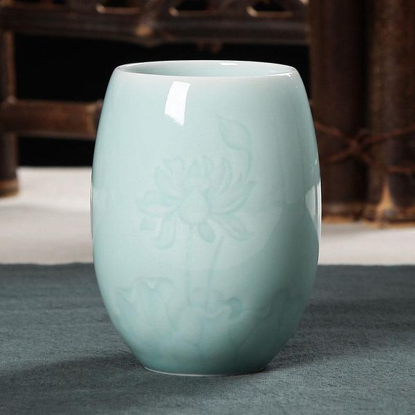 

чашка чая фарфор керамическая чайная чашка 200мл лунцюань селадон кубок вода мастер чашки кофе молоко кружка teaware главная drinkware конте