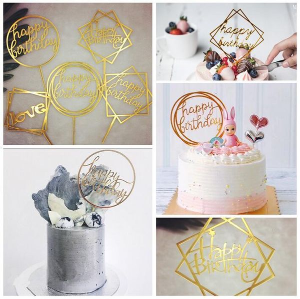 

50 styles happy birthday cake er cake inserts acrylic letter gold silver cake flag decoration for kids birthday party