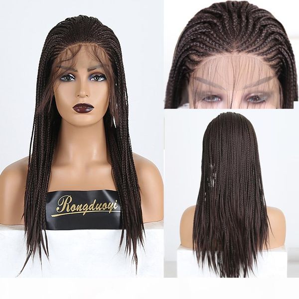 

rongduoyi brown heat resistant hair synthetic lace front wig part braided box braids wigs for women fiber cosplay lace wig, Black