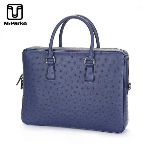 

mcparko real ostrich genuine leather bag men briefcase business lapbag for men blue brown messenger briefcase new1