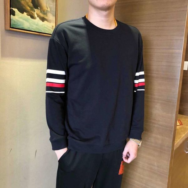 

autumn 2020 f pullover sweater pullover crew neck early autumn men's striped splicing sleeve men's long sleeve sweater cbkmt, Black