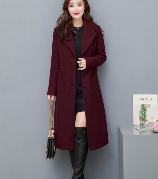 

2020 women woolen coat spring autumn warm over knee long outwear female elegant office long-sleeved suit jacket outdoor parkasx1020, Black