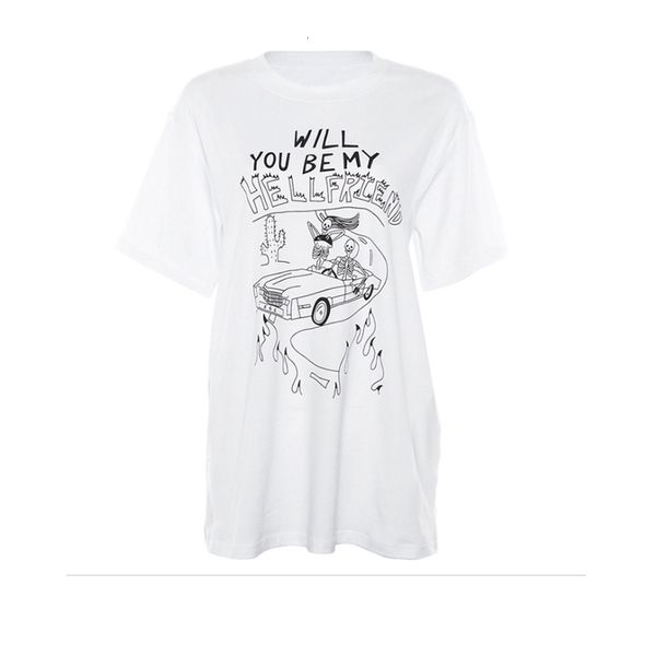 

2021 new special four stations joker letter skull printed t-shirt from cotton long neck street women shirts v364, White