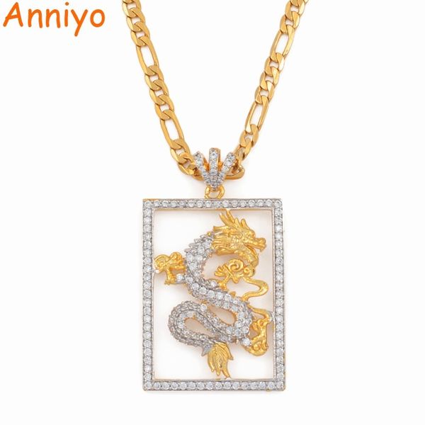 

anniyo cubic zirconia auspicious dragon pendant necklaces for men women gold color jewelry mascot ornaments lucky symbol #064304 201014, Silver