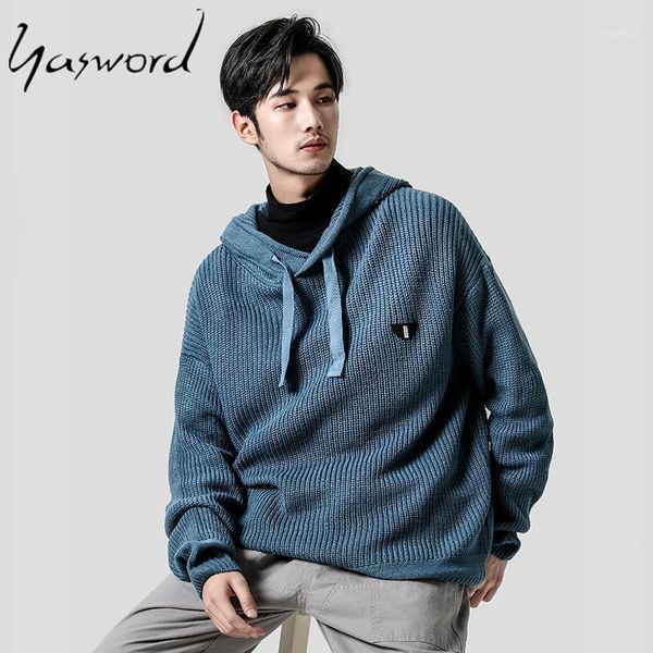 

yasword men casual knitting hooded woollen sweater solid color loose warm man knitted hoodie sweatercoat male wool pullover1, White;black