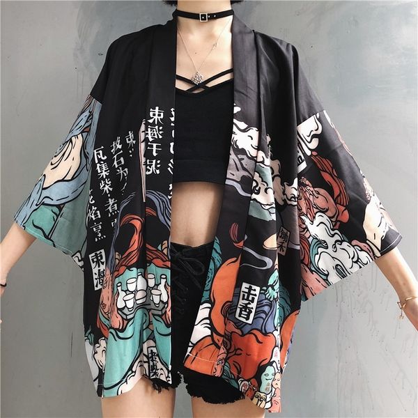 

women summer ulzzang harajuku kawaii shirt japanese streetwear blouse woman fashion kimono cardigan zz004 y200622, White