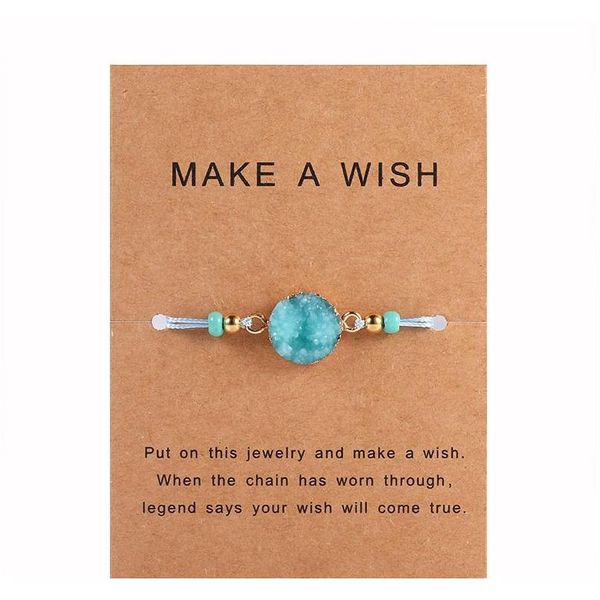 

handmade druzy resin stone bracelet make a wish card wax rope braided bracelets bangles with rice bead for wo sqczni dhseller2010, Golden;silver