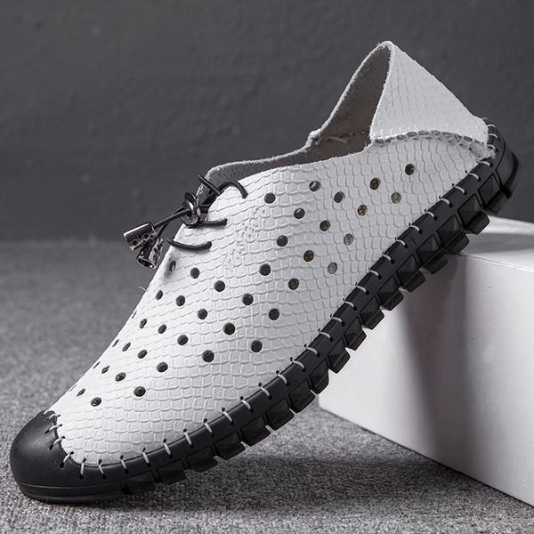 

big size hollow men sandals genuine leather sandals men outdoor casual shoes breathable fisherman shoes men beach shoes c4 t200420, Black