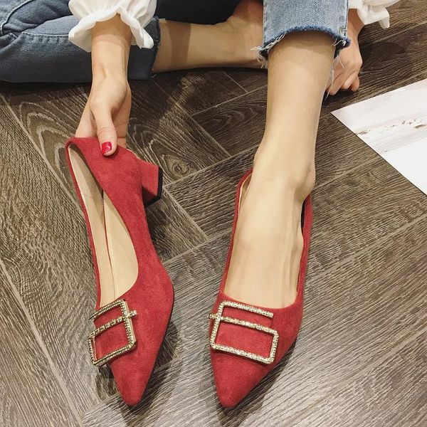 

2020 sexy женск весна осень женщина med высокие каблуки обуви металла кнопка shallow офис дамы работа свободна обувь красный черный, Black