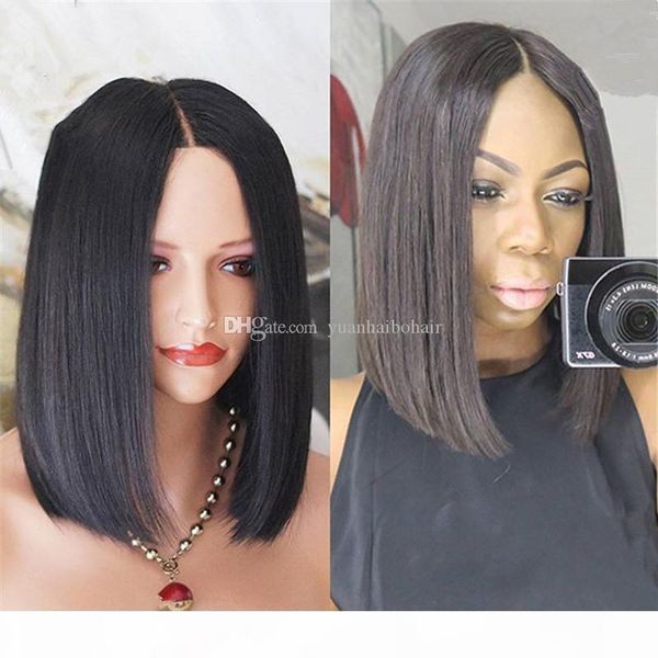 

bob human hair wig 12inch 1b brazilian short layer style middle part lace front wig ing, Black;brown